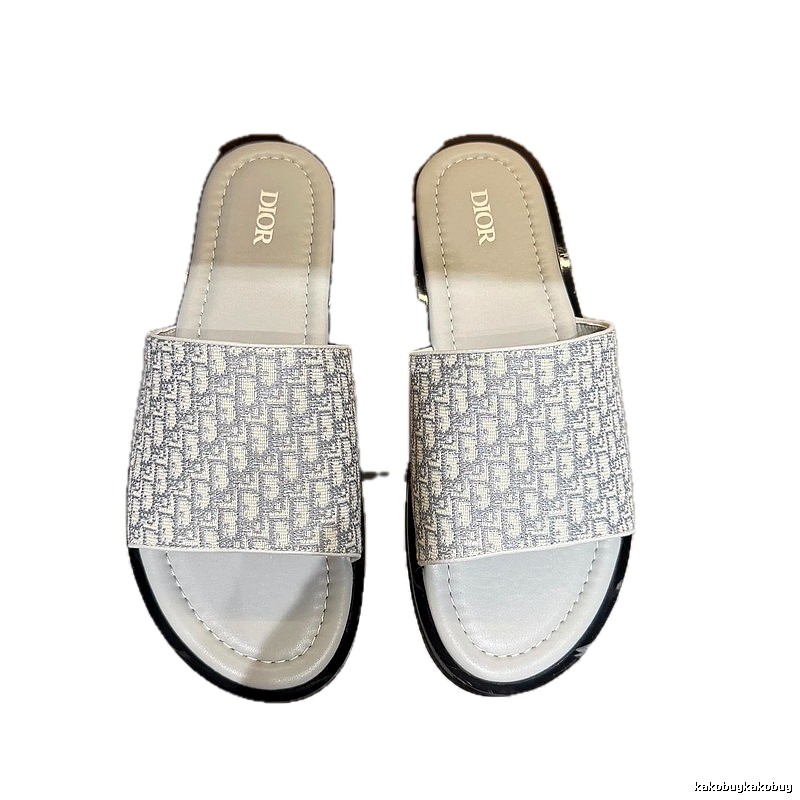 Dior Monogram Light Luxury Style Light Gray Slides