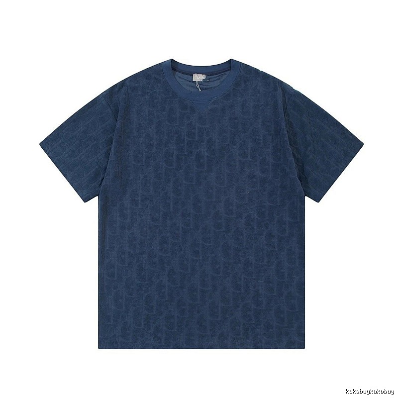 Dior Oblique All-over Print Light Luxury Style Navy Blue T-Shirt