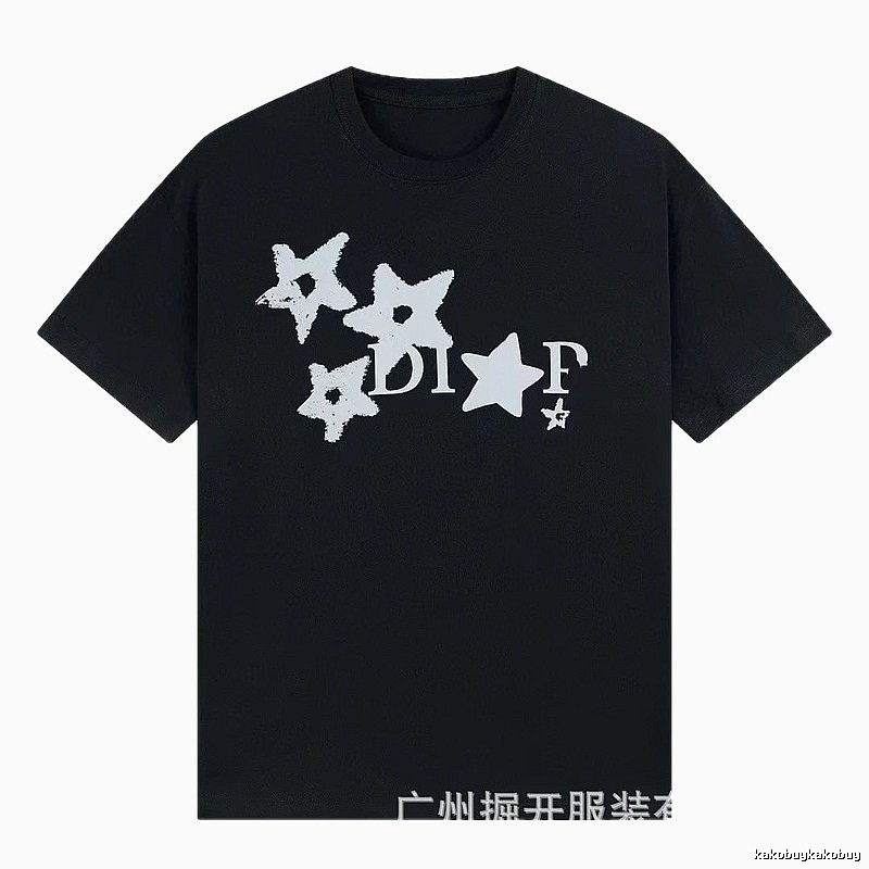 Dior Star Print Street Style Black T-Shirt