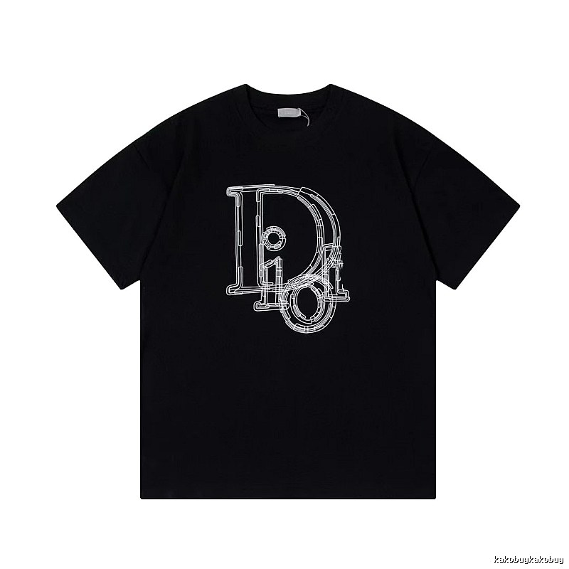 Dior Trendy Cool Line Print Black Short Sleeve T-Shirt