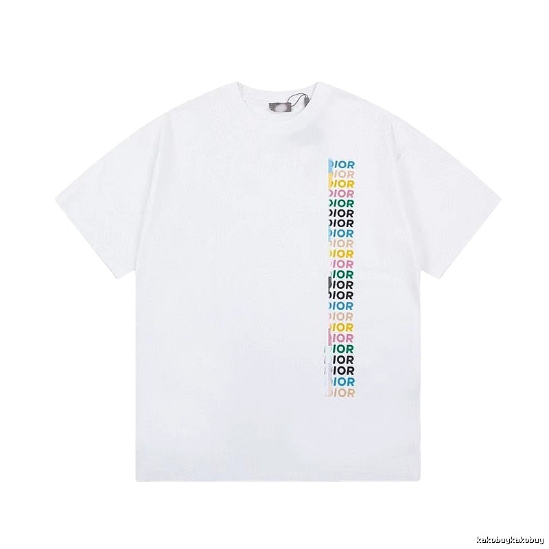 Dior Trendy Style Side-row Colored Print White T-Shirt