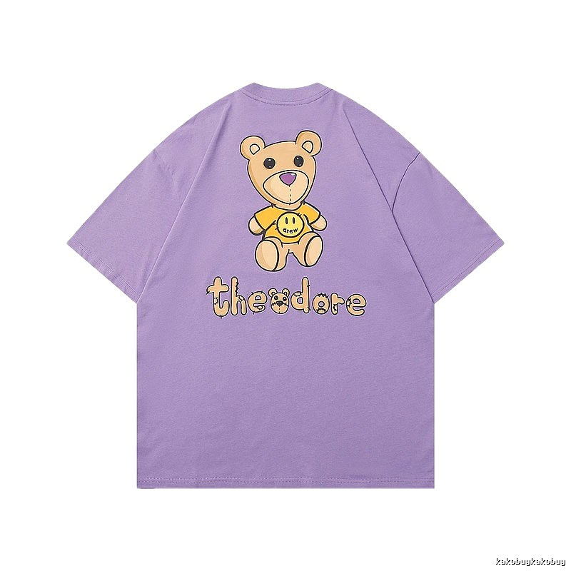 DREW Bear Print Street Style Purple T-shirt
