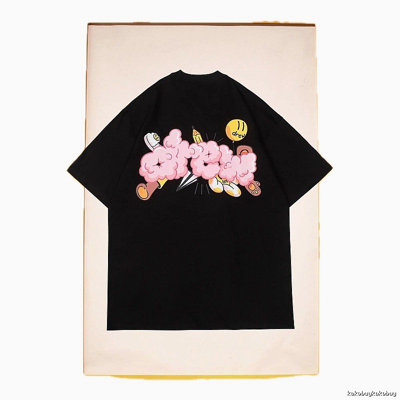 DREW Cloud Print Street Style Black Short Sleeve T-Shirt