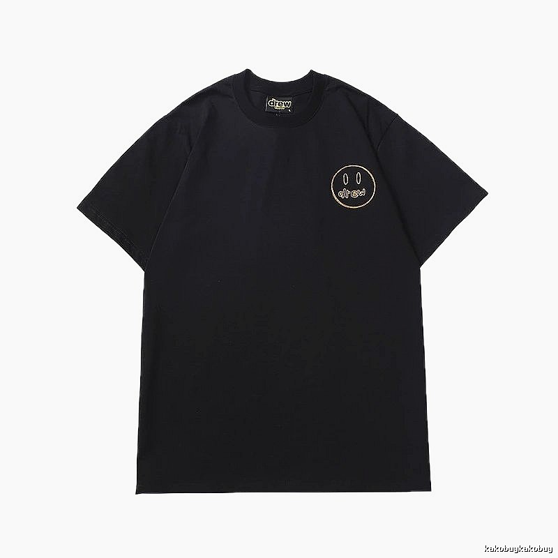 DREW Embroidered Smiley Face Street Style Black T-Shirt