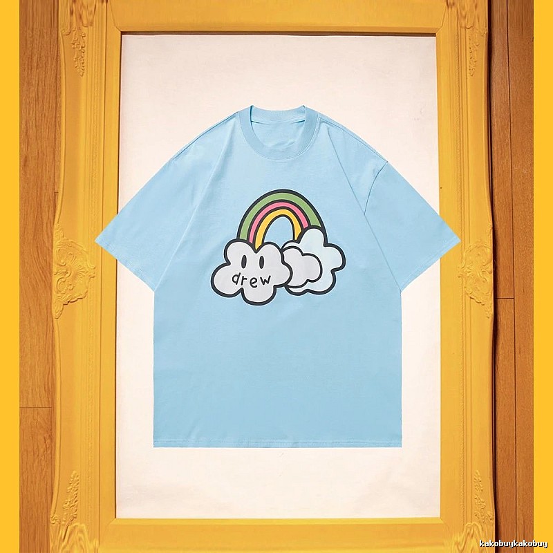 DREW Rainbow Cloud Casual Style Light Blue Short Sleeve T-Shirt