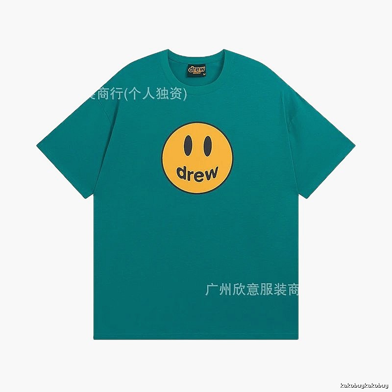DREW Smiley Face Casual Style Lake Green Short Sleeve T-shirt