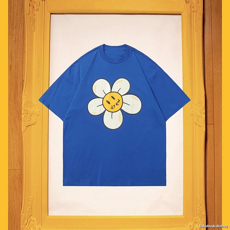 DREW Smiley Face Floral Street Style Blue T-shirt
