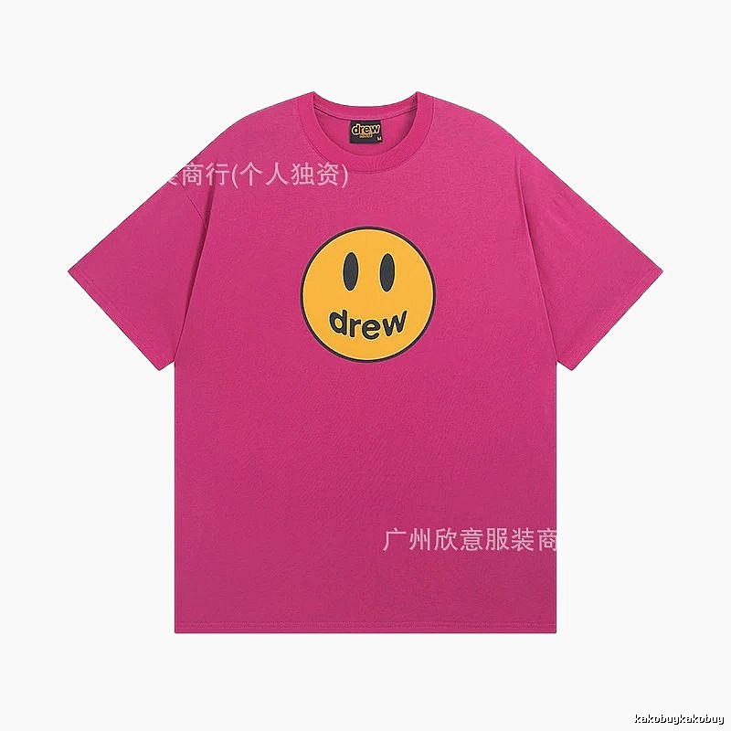 DREW Smiley Face Print Street Style Rose Red T-Shirt