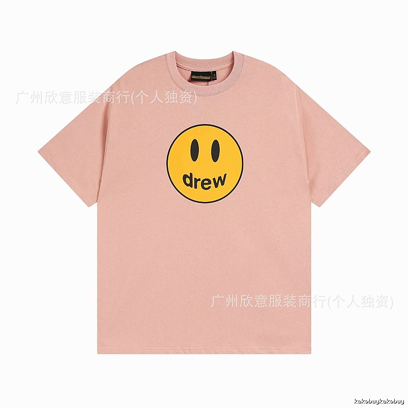 Drew Smiley Print Street Style Pink T-Shirt