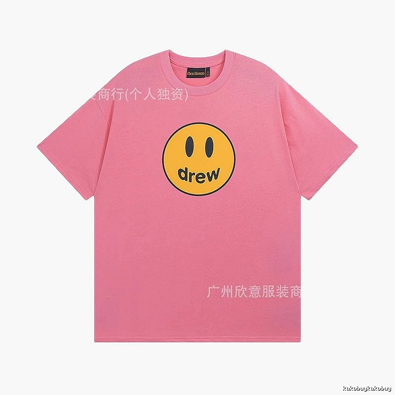 DREW Smiley Series Street Trend Style Pink Short Sleeve T-Shirt