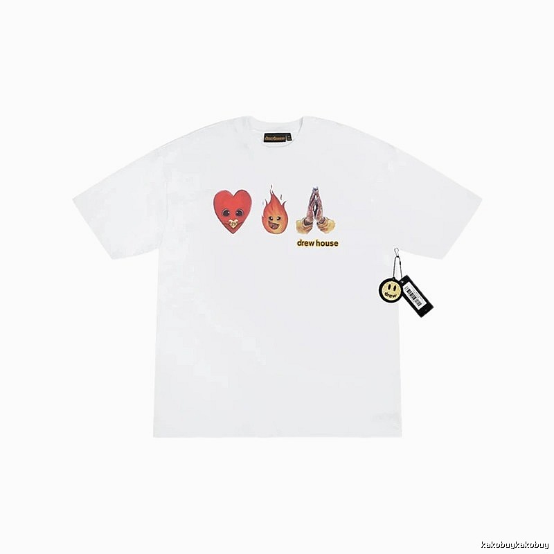 DrewHouse Heart Flame Print Street Style White T-shirt