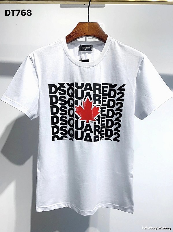 DSQ2 Maple Leaf Print Street Style White Short Sleeve T-Shirt