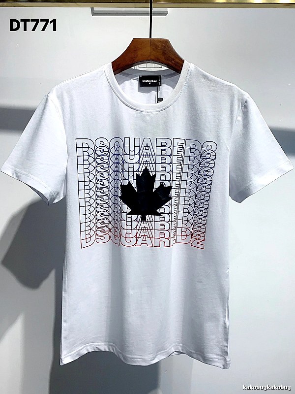 DSQUARED2 Maple Leaf Printed Streetwear White Short-sleeve T-shirt