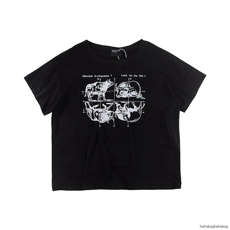 ERD Bull Print Street Style Black Short Sleeve T-shirt
