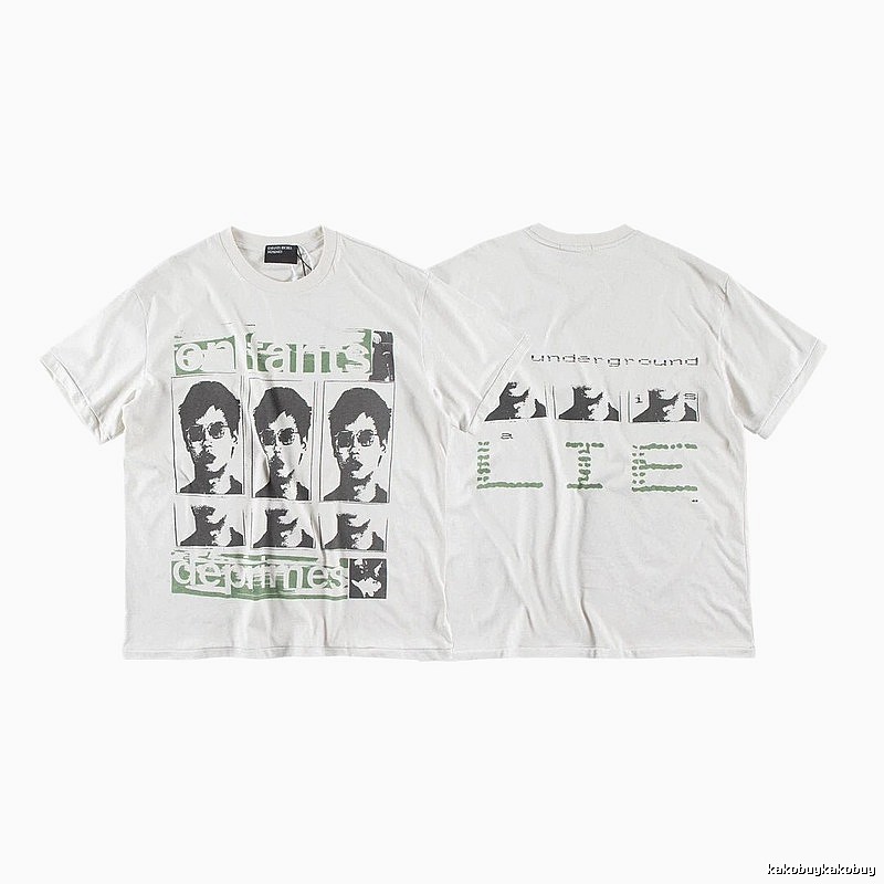 ERD GRJKD Portrait Print Vintage Off-white T-Shirt