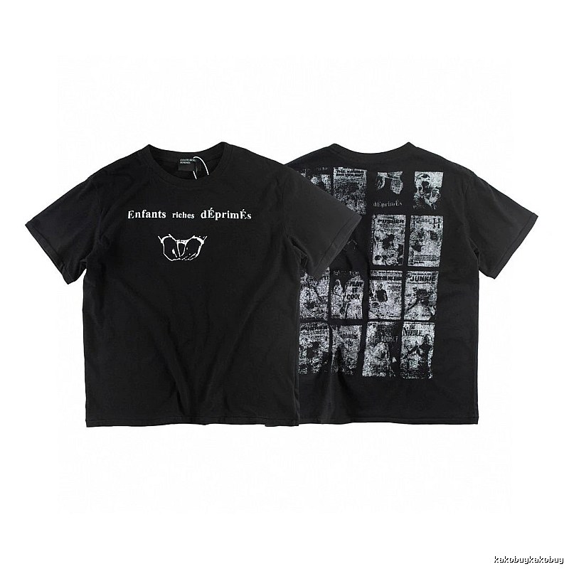 ERD Newspaper Print Dark Style Black Short-sleeve T-shirt