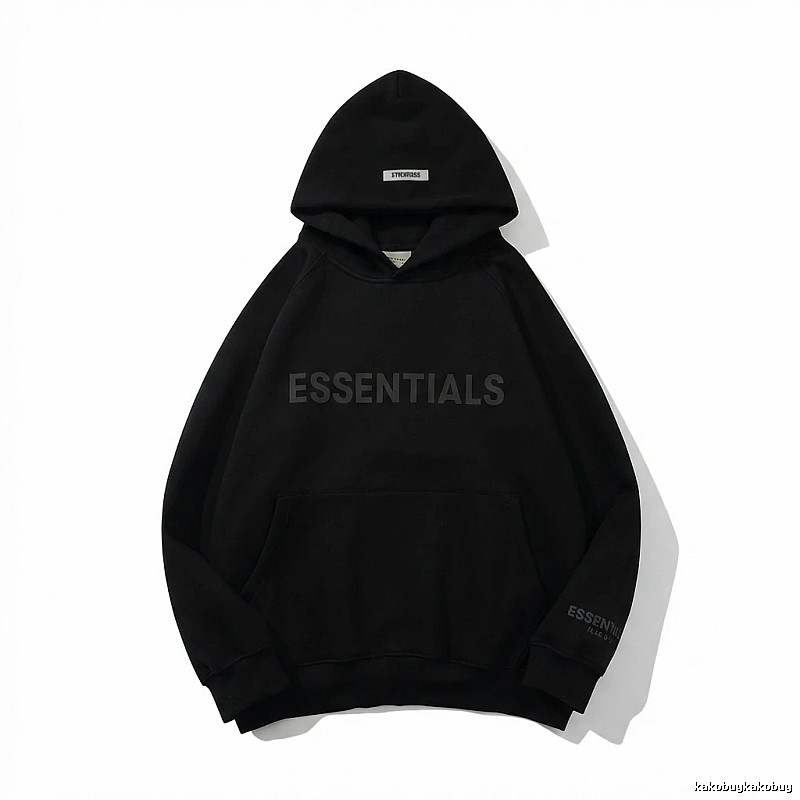 ESSENTIALS minimalist style black hoodie