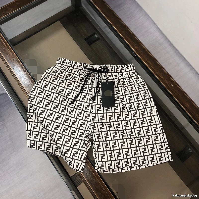 Fendi FF Monogram Streetwear Style White and Black Shorts