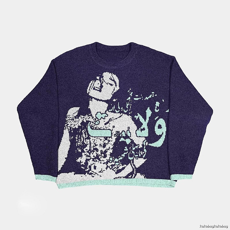 Gift Ready Anime graphic sweater Black Knit Top with Standout Detail