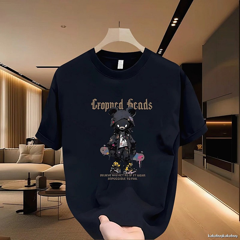 Gloomy Bear Streetwear Street-style Navy Blue Short-sleeve T-shirt