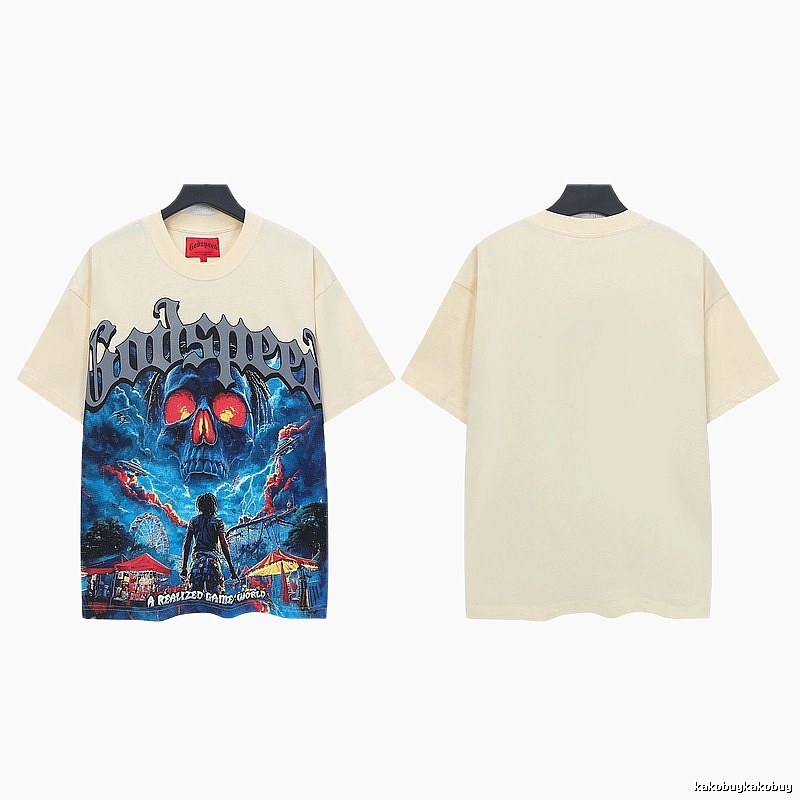 Godspeed Skull Print Street Style Beige T-shirt