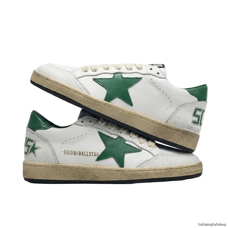 Golden Goose Dirty Star Green and White Retro Style