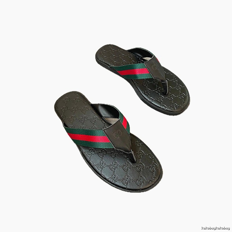 Gucci Classic Monogram Casual Style Black Flip Flops