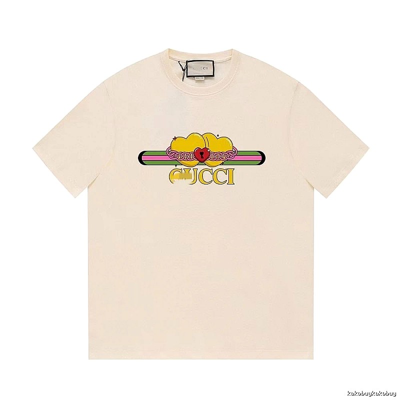 Gucci Double Heart Print Casual Style Off-White T-Shirt