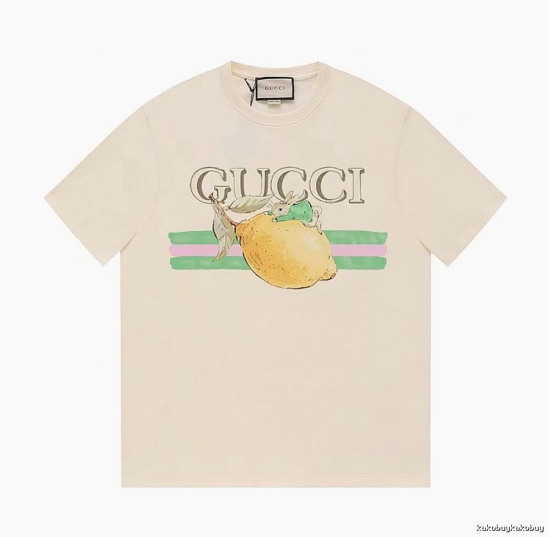 Gucci Lemon Print Casual Style Off-white Short-sleeve T-shirt