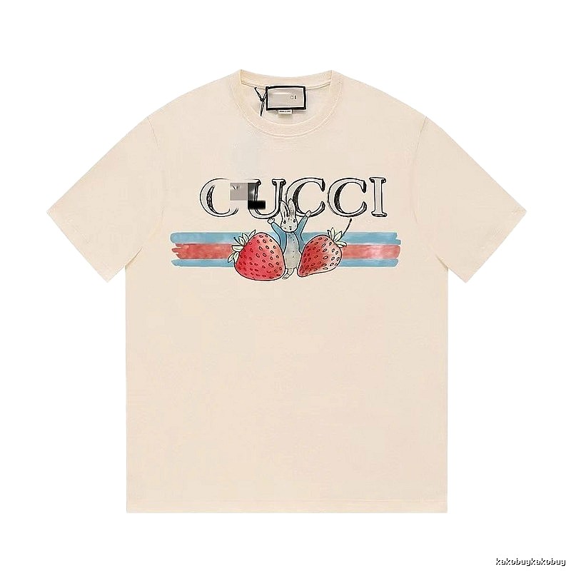 Gucci Strawberry Rabbit Print Vintage Off-white Short Sleeve T-Shirt