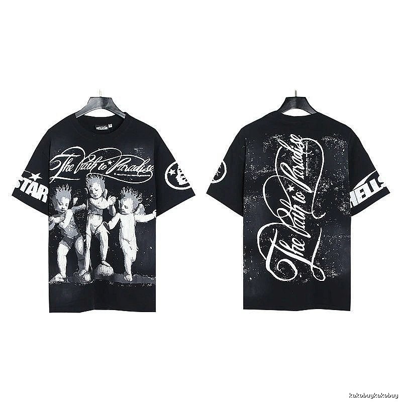 Hellstar Angel Print Street Style Black T-shirt