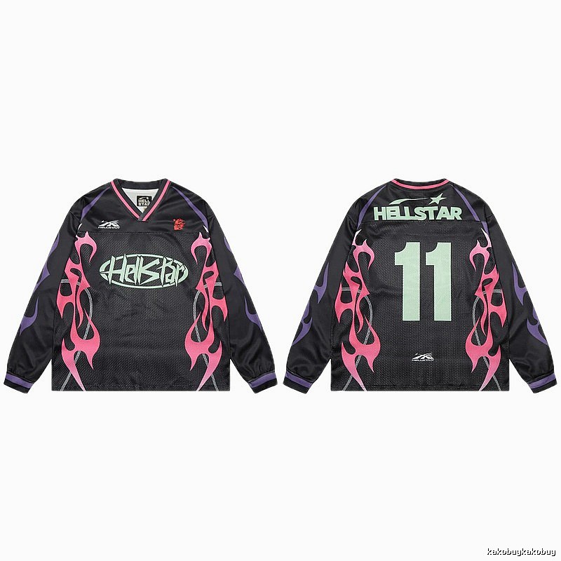 Hellstar Flame Street Style Black and Pink Jersey