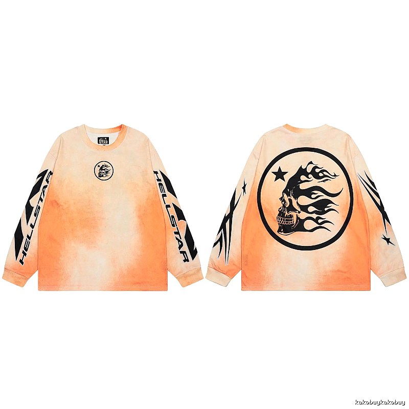 Hellstar Skeleton Flame Street Style Orange-dyed Long Sleeve T-Shirt