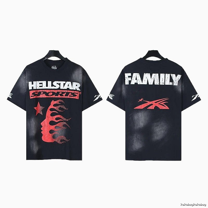 Hellstar Sports Distressed Street Style Black and Red Short-Sleeve T-Shirt