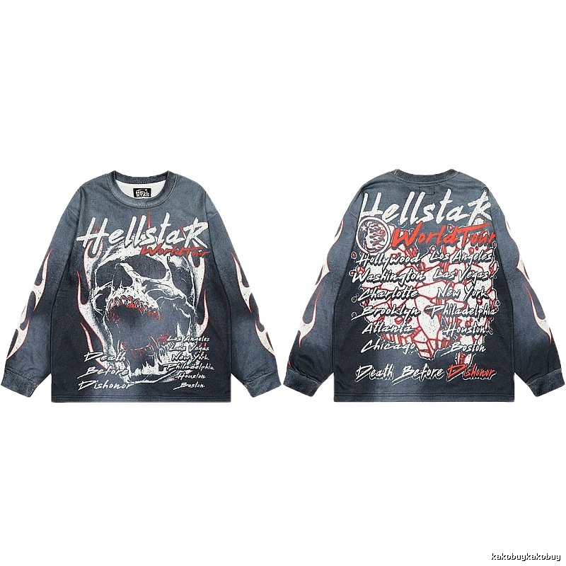 Hellstar Tour Skull Street Style Black & Gray Long Sleeve Shirt