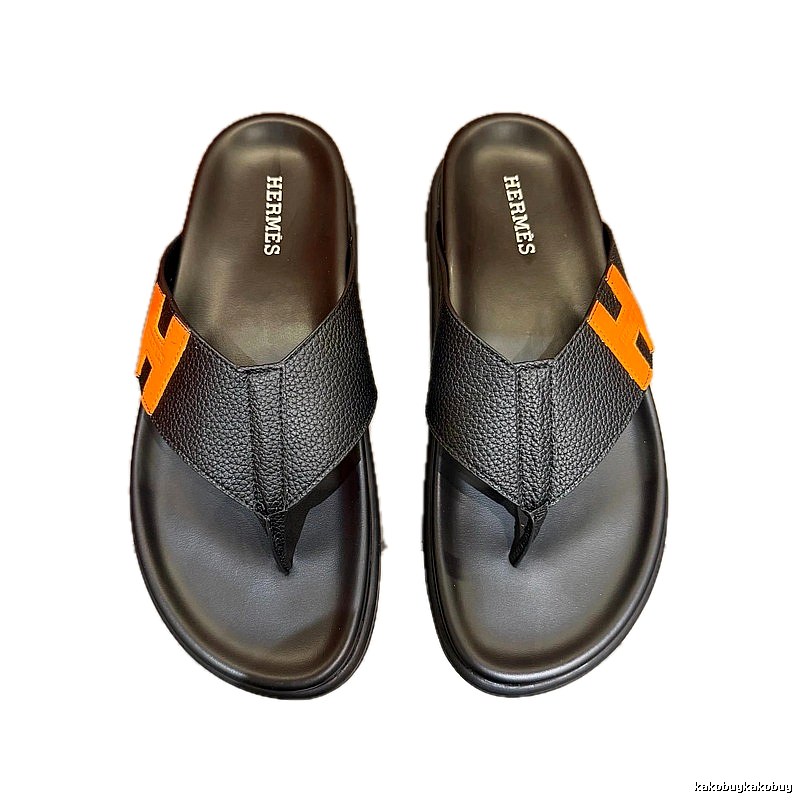 Hermès H Collection Casual Style Black & Orange Flip-Flops