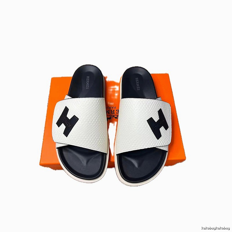 Hermès H Series Minimalist Style White Spliced Black Slide Sandals