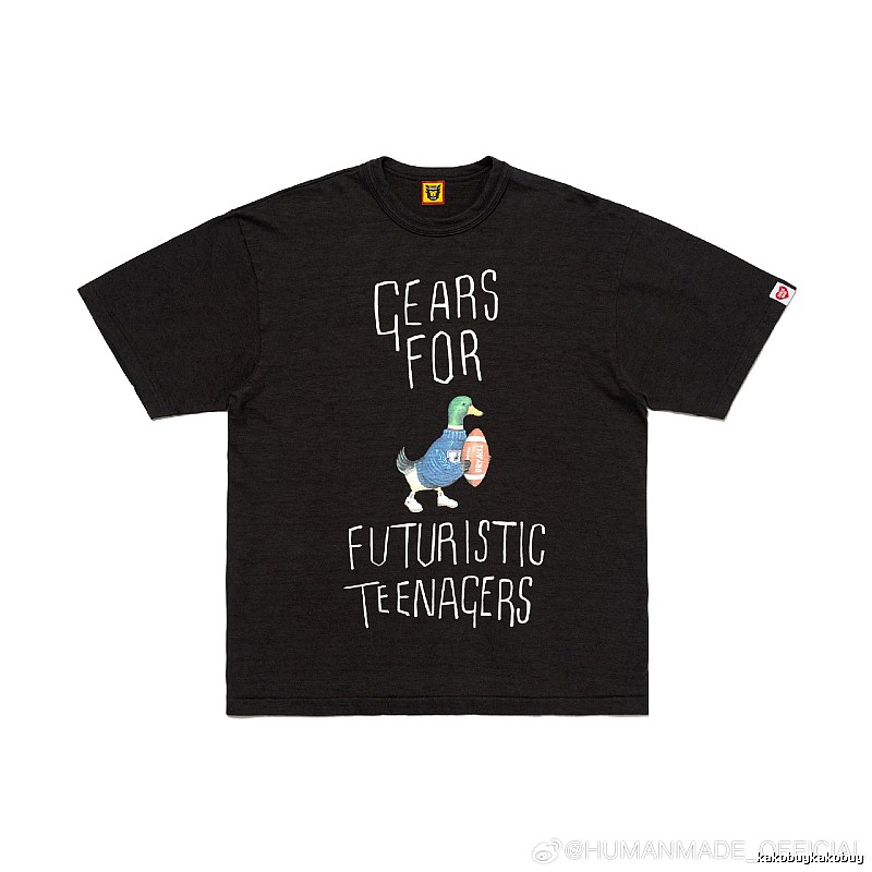 HUMAN MADE Green Duck Print Vintage Style Black T-Shirt