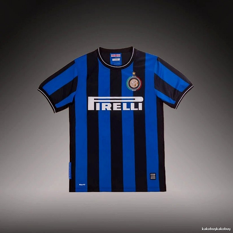 Inter Milan Monogram Brehme #3 soccer jersey Blue Black Striped for Layered Styling