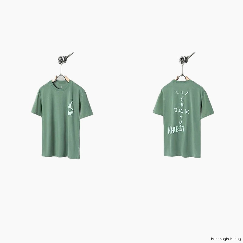 Jordan x Travis Scott Co-branded Street Style Pea Green T-Shirt