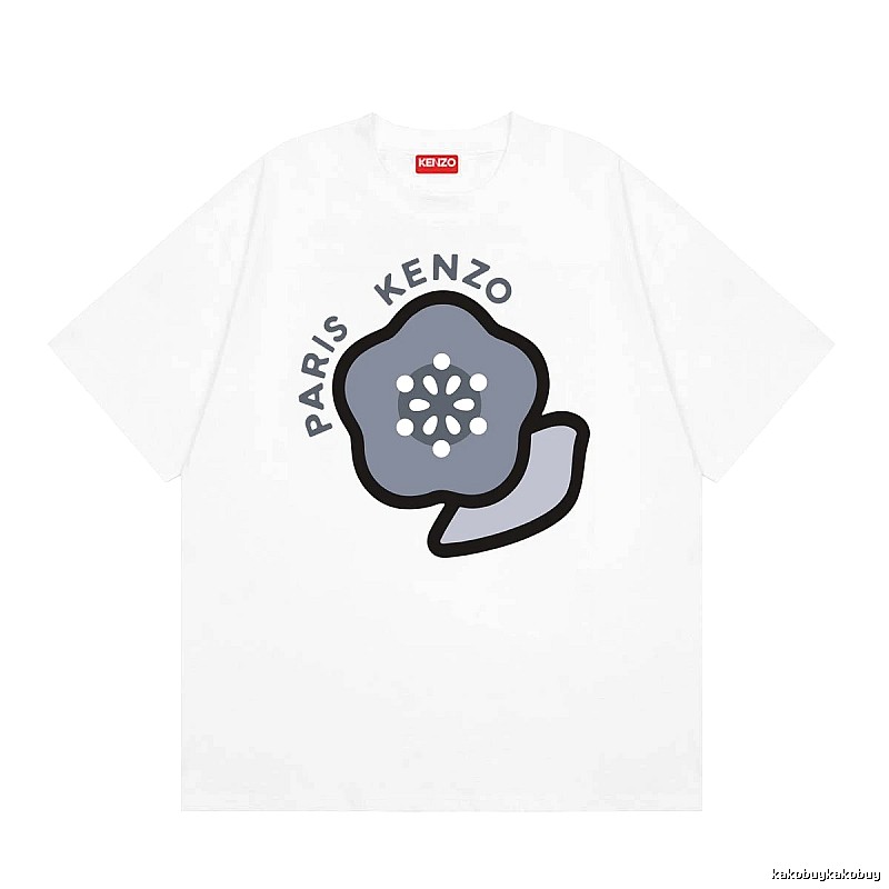 KENZO Begonia Print Casual Style White T-Shirt