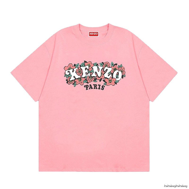 KENZO Trendy Pink Floral Print Short Sleeve T-shirt