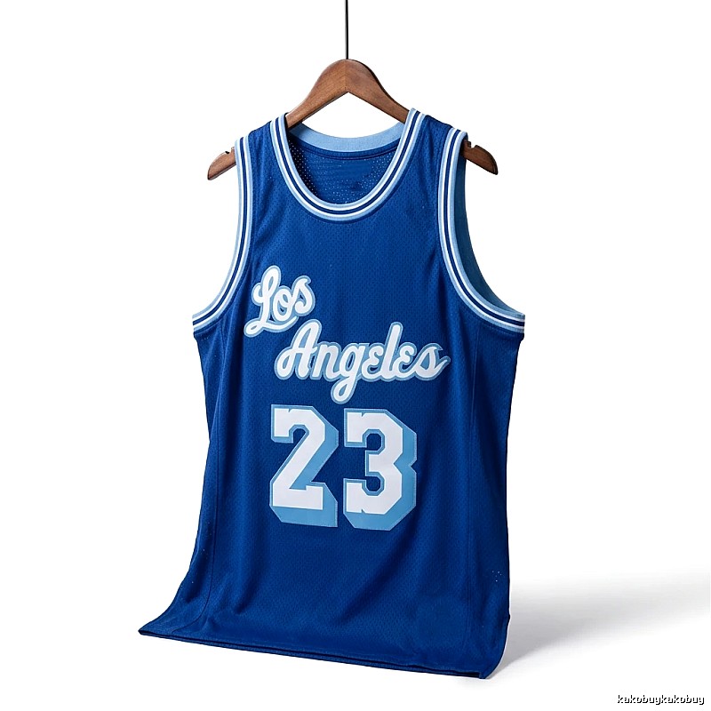 LBJ retro-style blue basketball uniform