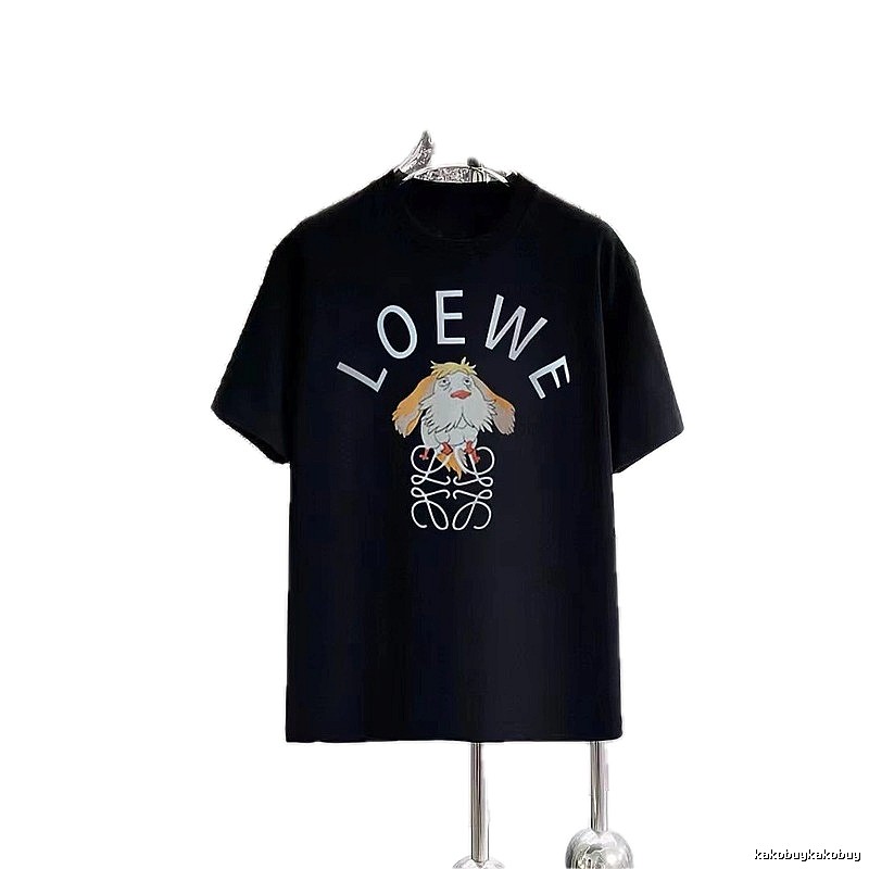 LOEWE Cartoon Print Casual Style Black T-Shirt