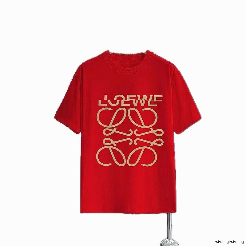 LOEWE Classic Logo Light Luxury Style Red Short-sleeve T-shirt
