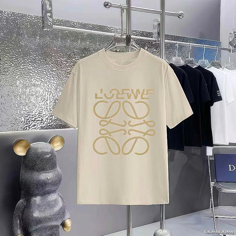 LOEWE Hot-stamped Minimalist Style Off-white Short-sleeve T-shirt
