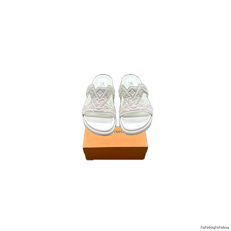Louis Vuitton Classic Monogram Light Luxury Style White Slide Sandals