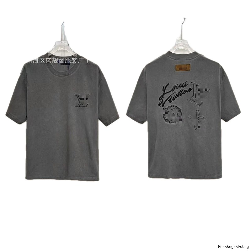 Louis Vuitton Embroidered Streetwear Dark Grey Short-sleeve T-shirt