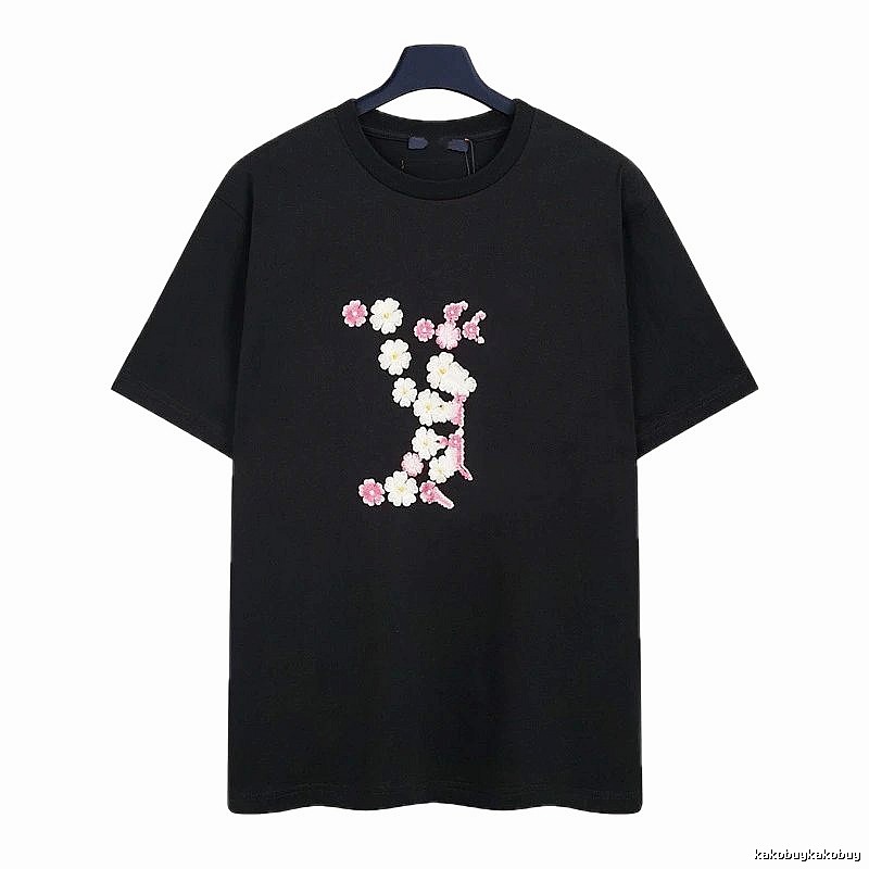 Louis Vuitton Floral Embroidered Casual Black Short-sleeved T-shirt