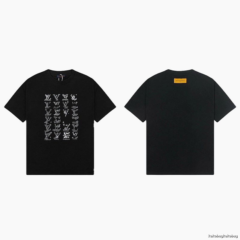 Louis Vuitton Graffiti Trend Style Black Short Sleeve T-Shirt